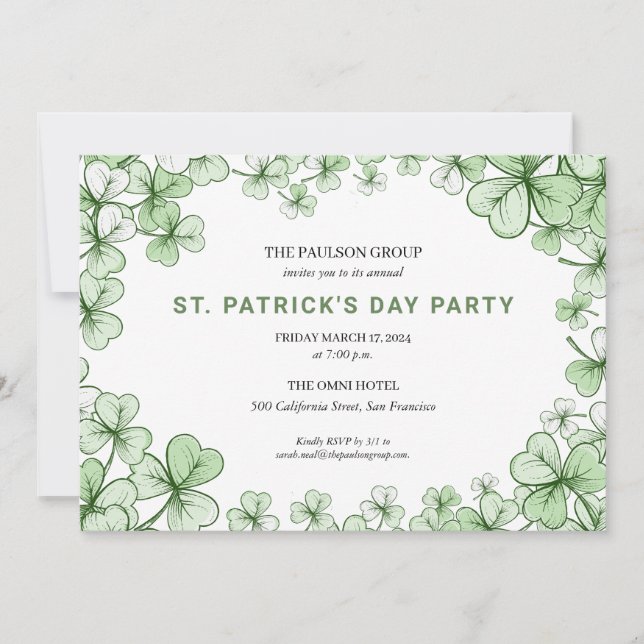 Invitación Fiesta formal del Día de San Patricio (Anverso)