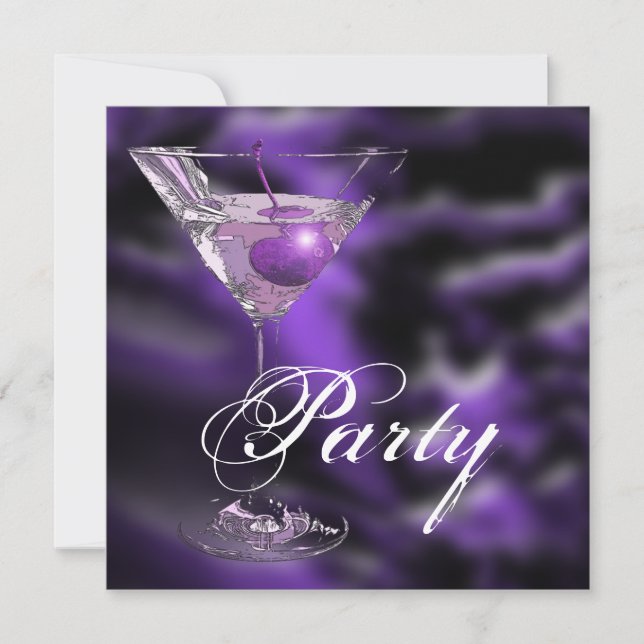 Invitación Fiesta formal elegante de negro morado (Anverso)