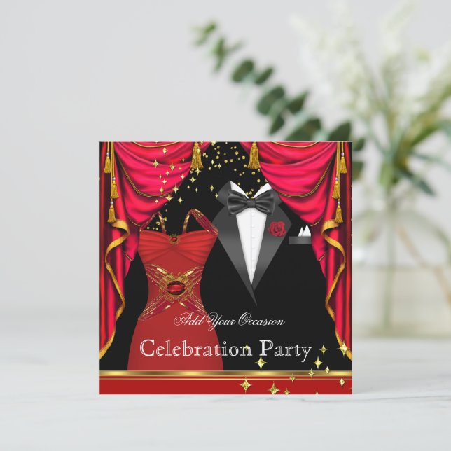 Invitación Fiesta Formal Elegante Evento De Vestido Rojo De T