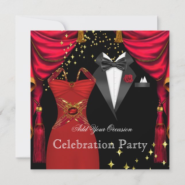 Invitación Fiesta formal Elegante Tuxedo Rojo Evento 2 (Anverso)