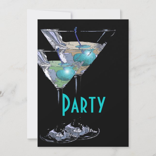 Invitación Fiesta formal elegante y azul negro (Anverso)