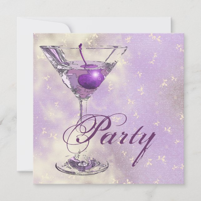 Invitación Fiesta formal púrpura rosa elegante (Anverso)