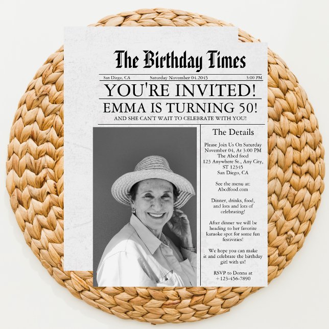 Invitación Fiesta fotográfico 50 cumpleaños único de periódic (Subido por el creador)