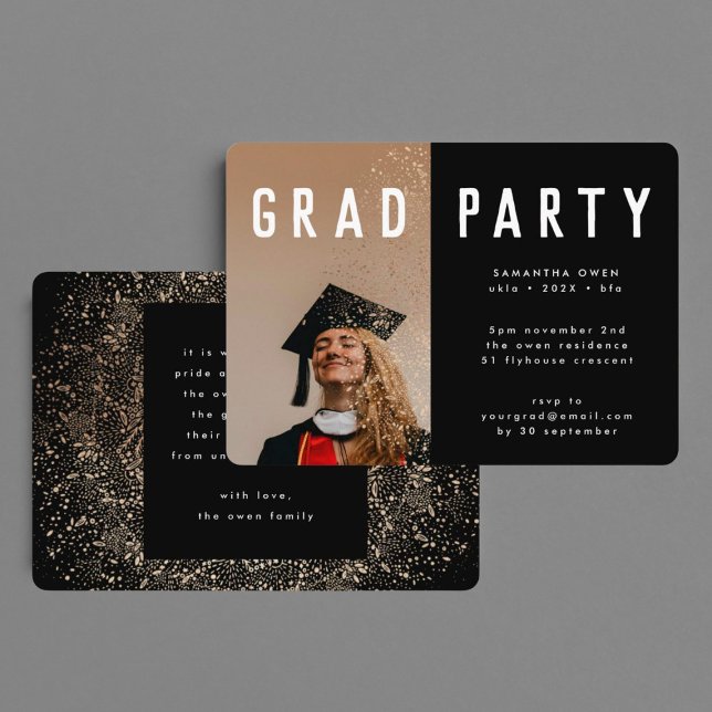 Invitación Fiesta fotográfico Black Gold Elegant Botanicals G (Subido por el creador)