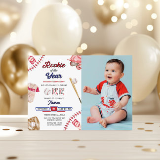 Invitación Fiesta fotográfico de cumpleaños 1 beisbolista