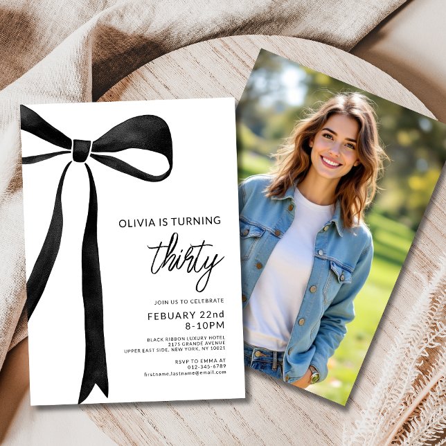Invitación Fiesta fotográfico de cumpleaños de Black Bow Ribb (Subido por el creador)