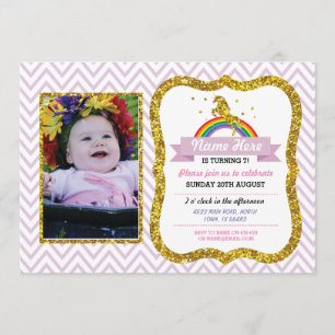 Invitación Fiesta fotográfico de cumpleaños de Unicorn invita