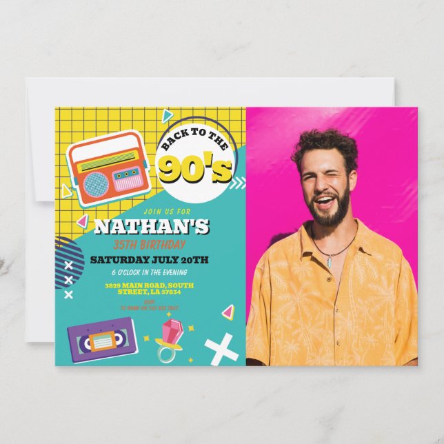 Invitación Fiesta fotográfico de los años noventa del retro (Anverso)