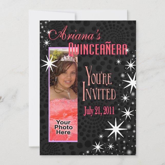 Invitación Fiesta fotográfico de los Black Stars Quinceañera (Anverso)