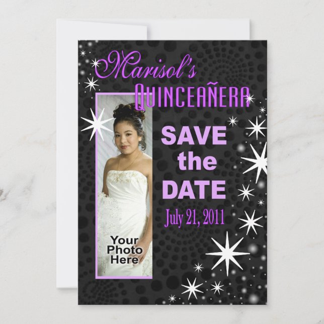 Invitación Fiesta fotográfico de los Black Stars Quinceañera (Anverso)