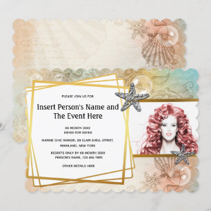 Invitación fiesta fotográfico de oro geométrico con caparazón