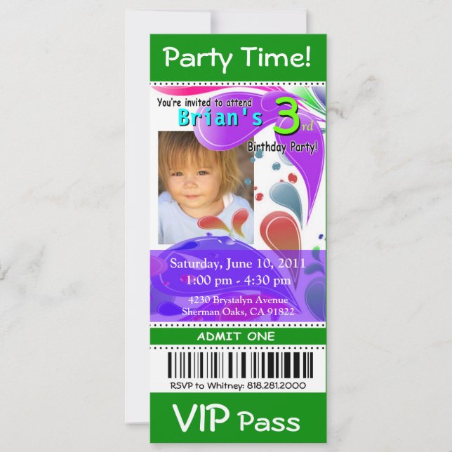 Invitación Fiesta fotográfico del evento de pases VIP para ni (Anverso)