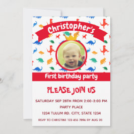 Invitación Fiesta fotográfico Dinosaur Red