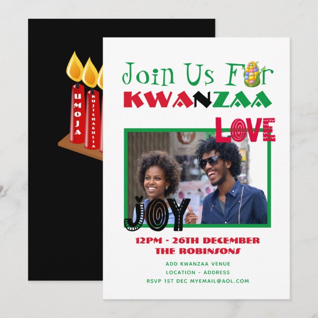 Invitación Fiesta fotográfico moderno de KWANZAA invita a 7 v (Anverso / Reverso)