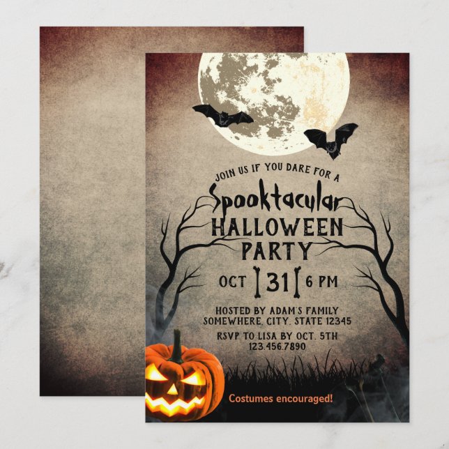 Invitación Fiesta frecuentado calabaza fantasmagórica de (Anverso / Reverso)