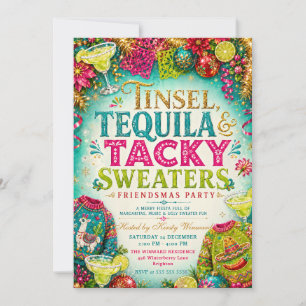 Invitación Fiesta Friendsmas con Brillo, Tequila y Suéteres C