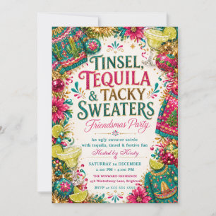 Invitación Fiesta Friendsmas con Brillo, Tequila y Suéteres C