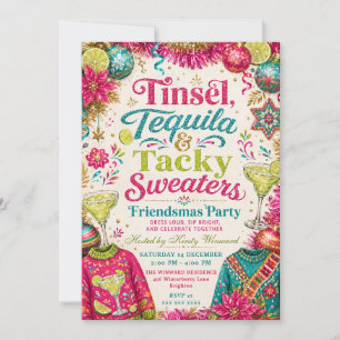 Invitación Fiesta Friendsmas con Brillo, Tequila y Suéteres C