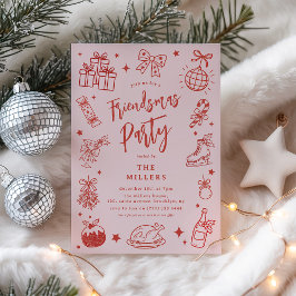 Invitación Fiesta Friendsmas de divertido garabateo de Navida
