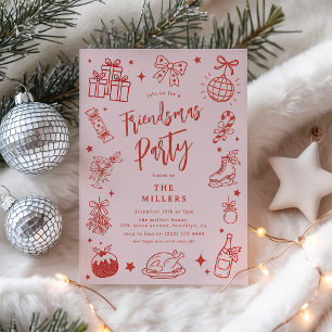 Invitación Fiesta Friendsmas de divertido garabateo de Navida