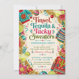 Invitación Fiesta Friendsmas de Suéteres Cursis con Tequila y