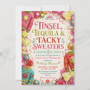 Invitación Fiesta Friendsmas de Suéteres Cursis con Tequila y