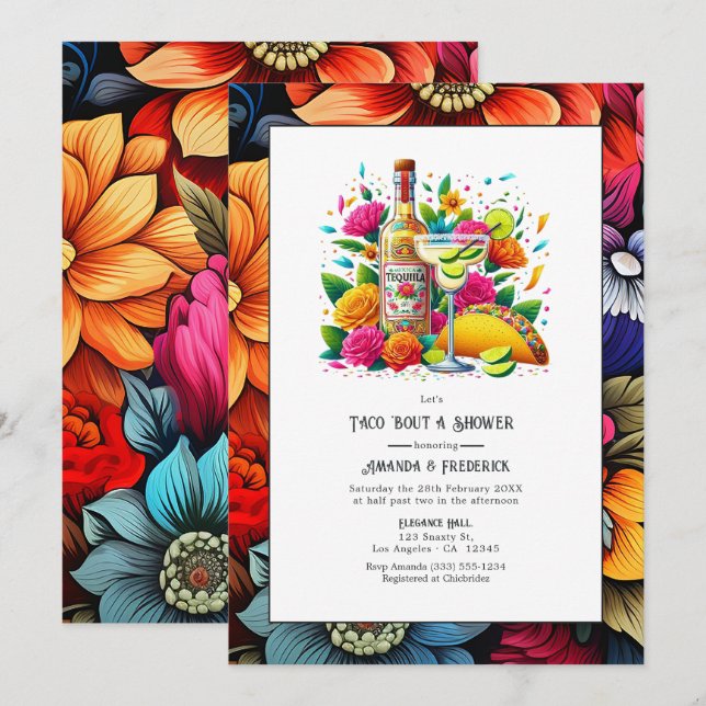 Invitación Fiesta Fun Tacos & Tequila Despedida de Soltera pa (Anverso / Reverso)
