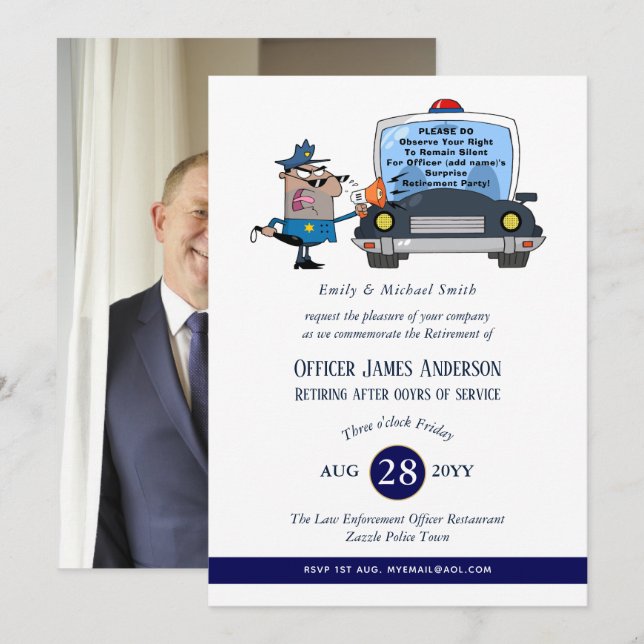 Invitación Fiesta Funcionario de Policía de Retiro Sorpresivo (Anverso / Reverso)
