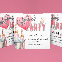 Invitación Fiesta Galentine con champán rosa y cubo de hielo