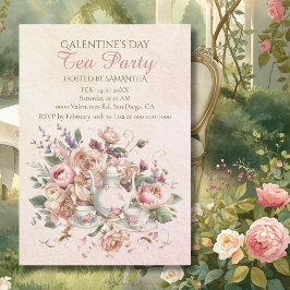 Invitación Fiesta Galentine Vintage de Té Floral con Rubor Su