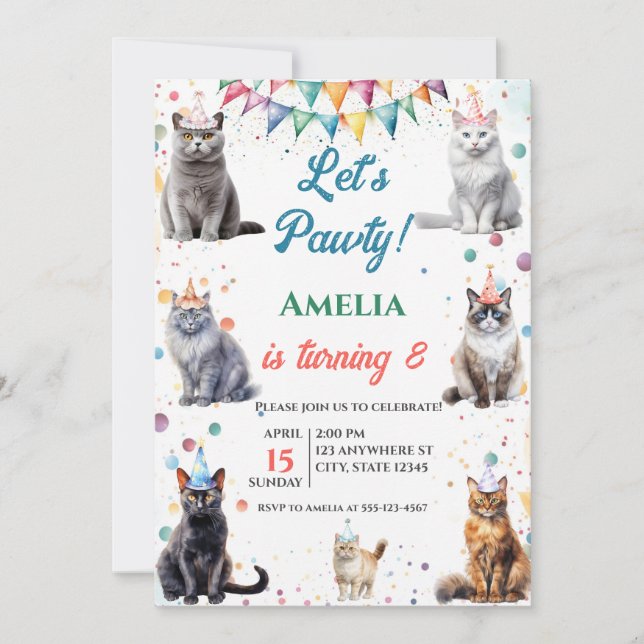 Invitación Fiesta gatita vamos a divertirnos el cumpleaños de (Anverso)