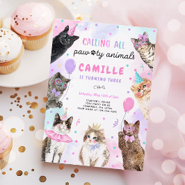 Invitación Fiesta gatito llama a todos los animales de la cas