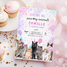Invitación Fiesta gatito llama a todos los animales de la cas