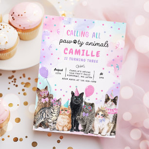 Invitación Fiesta gatito llama a todos los animales de la cas