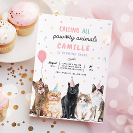 Invitación Fiesta gatito llama a todos los animales de la cas