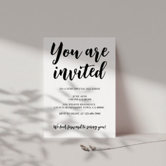 Invitación Fiesta General Monocroma Moderna Texto Negro