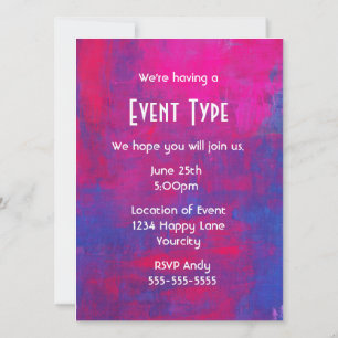 Invitación Fiesta genérico de pintura abstracta magenta y azu