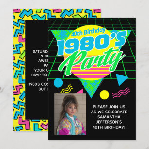 Invitación Fiesta geométrica de los años 80, 40, de cumpleaño
