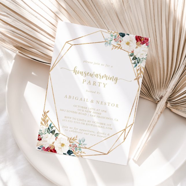 Invitación Fiesta Geométrico Classic Gold Floral para el cale (Subido por el creador)