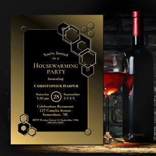 Invitación Fiesta Geométrico de Calentamiento de Hogares Negr