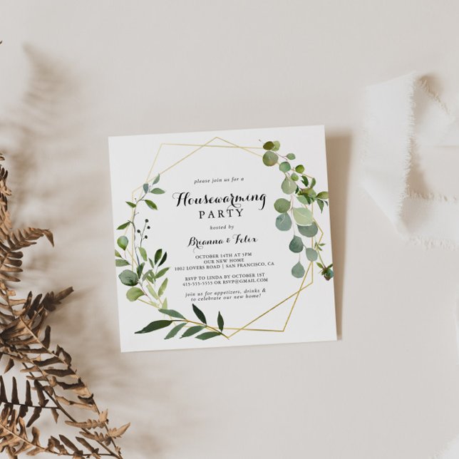 Invitación Fiesta Geométrico Oro Tropical Verde Calentador de (Subido por el creador)