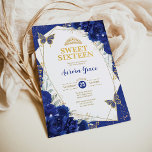 Invitación Fiesta geométrico Royal Blue Sweet 16 Butterflies<br><div class="desc">¡La invitación perfecta para los dulces dieciséis de tu hija está por fin aquí! Esta moda y encantadora invitación se caracteriza por sus elegantes acuarelas con flores azules reales, una tiara purpurina de oro brillante y dos mariposas floridas. Haga clic en el botón "personalizar adicional" si desea reorganizar y formatear...</div>