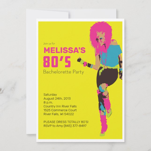Invitación Fiesta glam Bachelorette de los años 80 (Anverso)