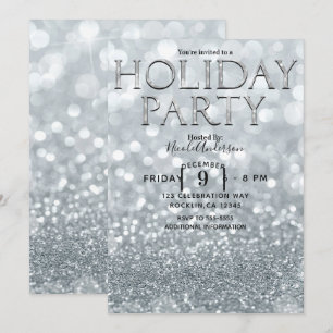 Invitación Fiesta Glam de Vacaciones con Brillo Plateado Blan