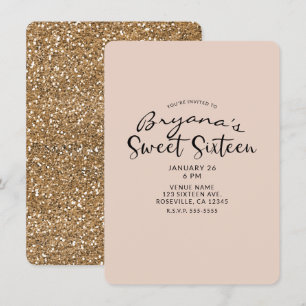 Invitación Fiesta Glam Glitter Dorado Moderno Cumple Dulces 1