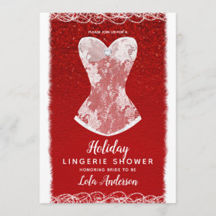 Invitación Fiesta Glam Red & White Holiday Lingerie Shower