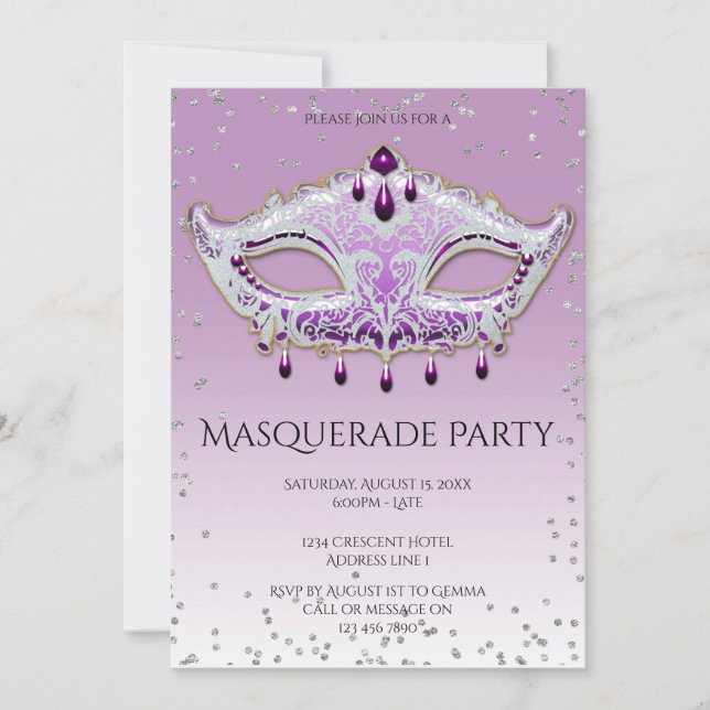 Invitación Fiesta glamoroso elegante de la mascarada de la (Anverso)