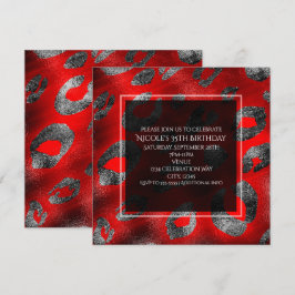Invitación Fiesta Glamour con Estampado de Leopardo Rojo y Pl