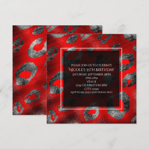 Invitación Fiesta Glamour con Estampado de Leopardo Rojo y Pl