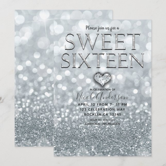 Invitación Fiesta Glamurosa Cumpleaños Dulces 16 Brillo Plate (Anverso / Reverso)